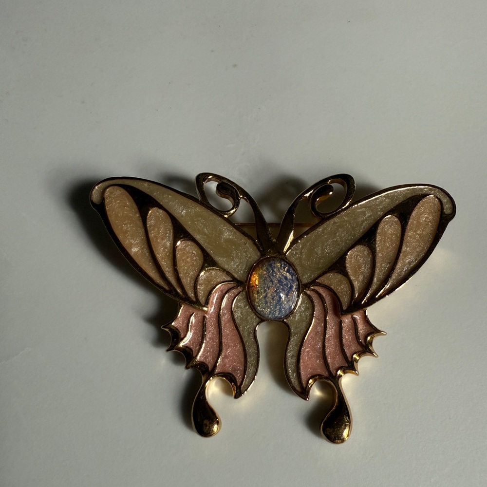 Elegant Gold and Pink Butterfly Brooch